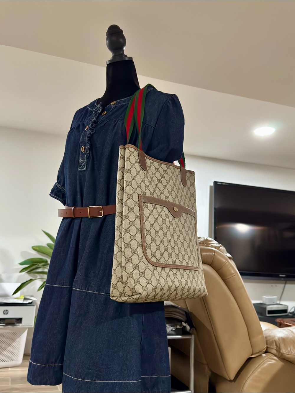 Gucci Vintage GG Supreme Ophidia Tote with Sherry Line Shoulder Bag